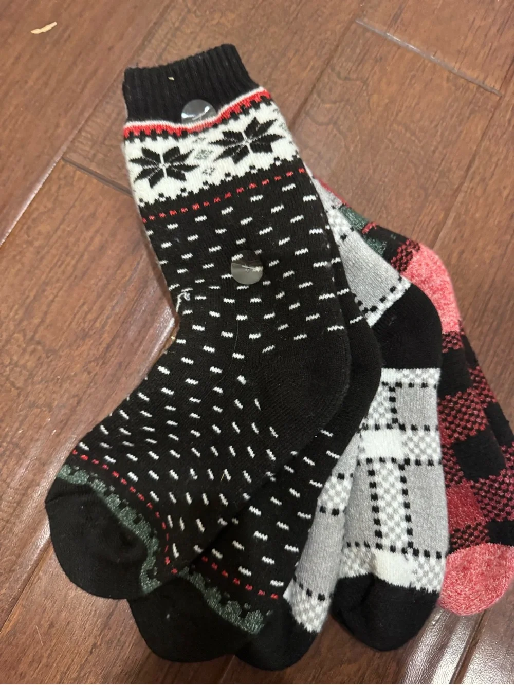 Cuddl Duds Black, Red & Gray Plaid and Patterned Lounge Socks - 3 Pack